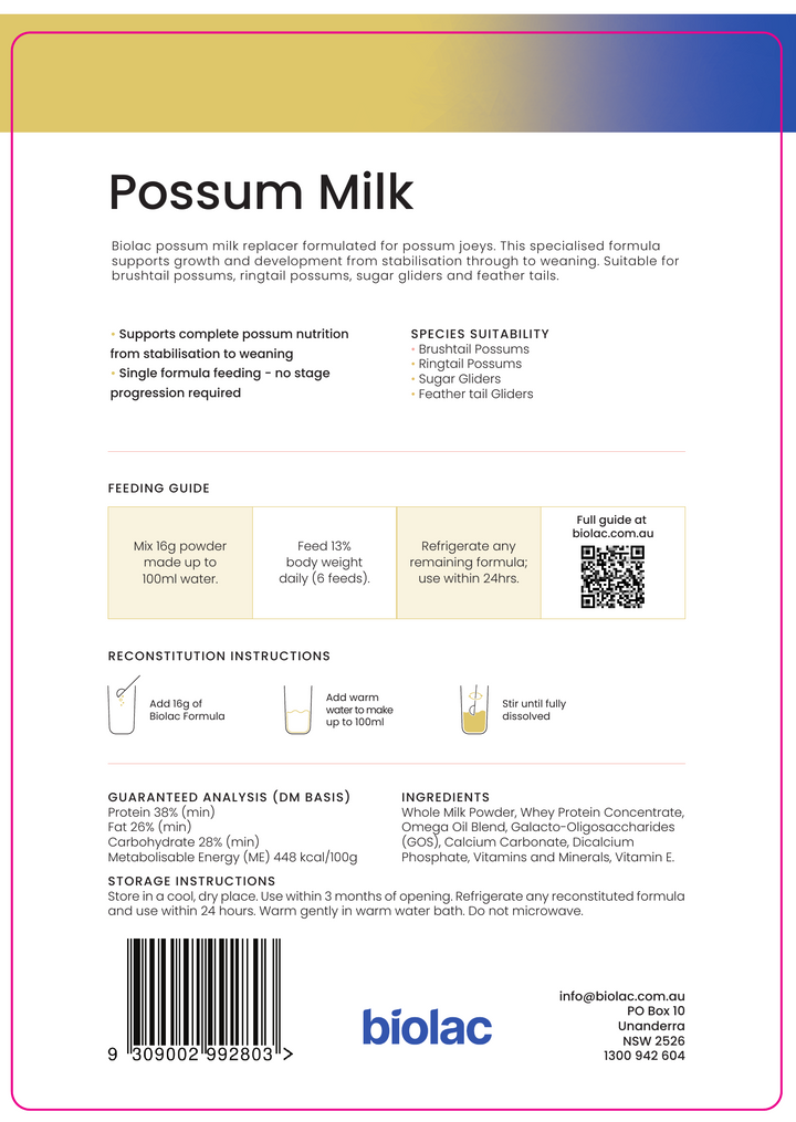 Biolac Possum Milk Replacement Formula